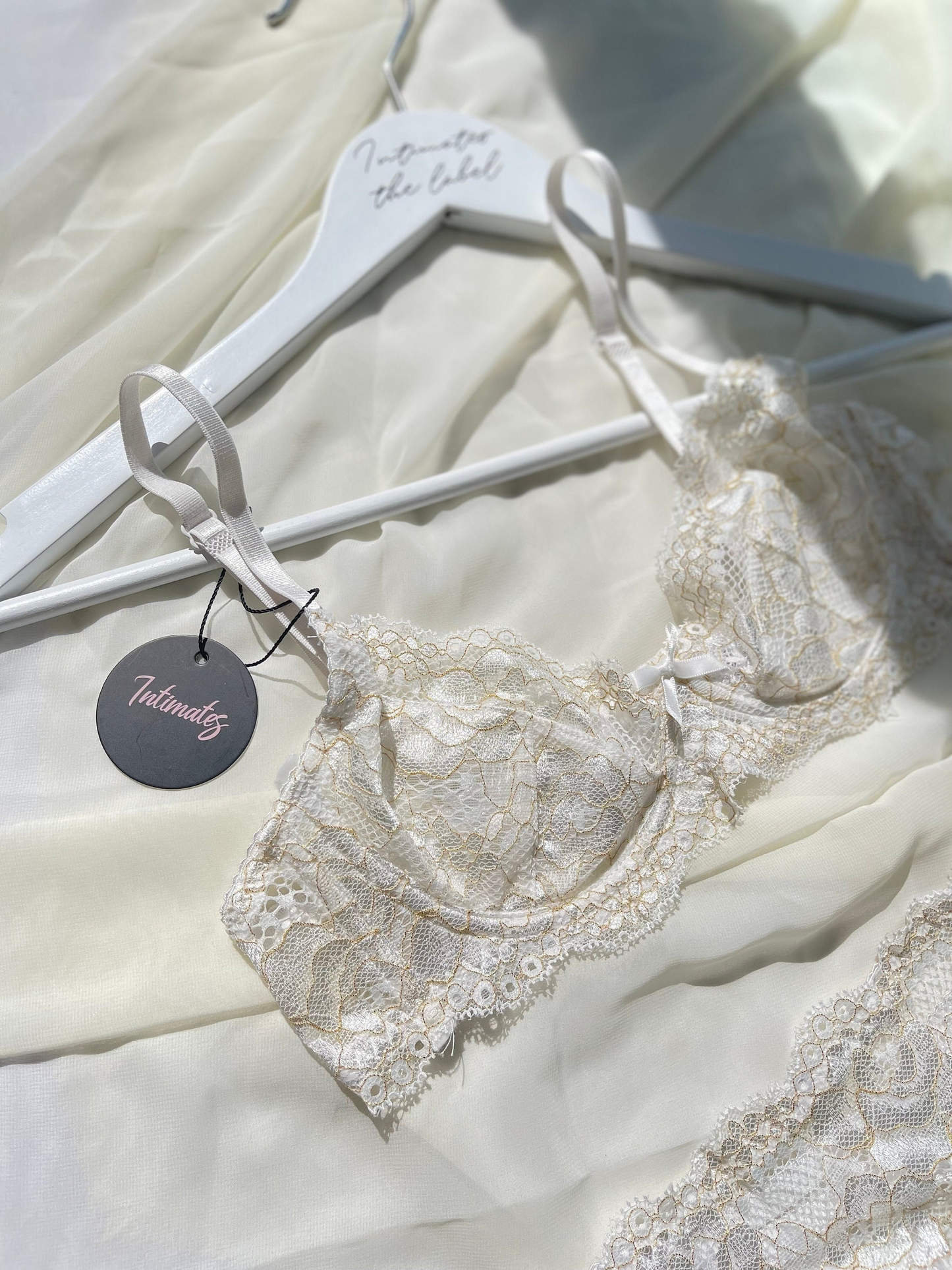 Undone Golden Hour Lace Lingerie Set featuring a bridal bra and matching underwear with delicate lace details.