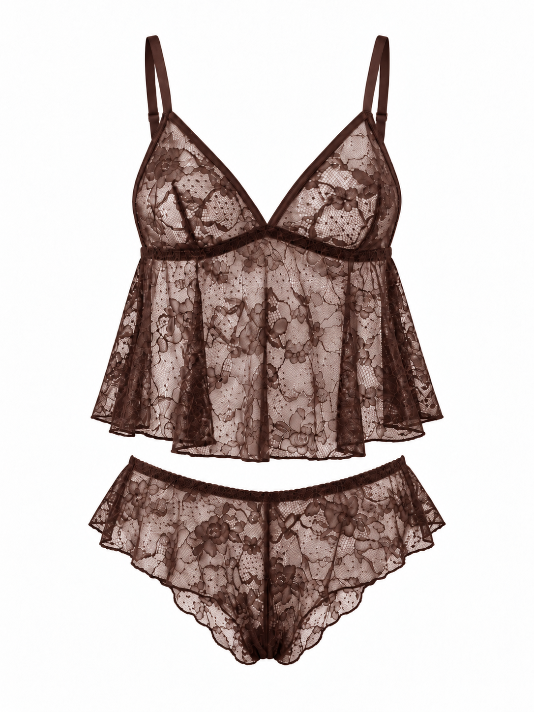 Amour Floral Lace Cami Set – Brown