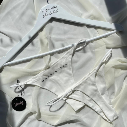 White cotton G-string thong underpants from Undone, designed for comfort and style with a morning sex-inspired aesthetic.