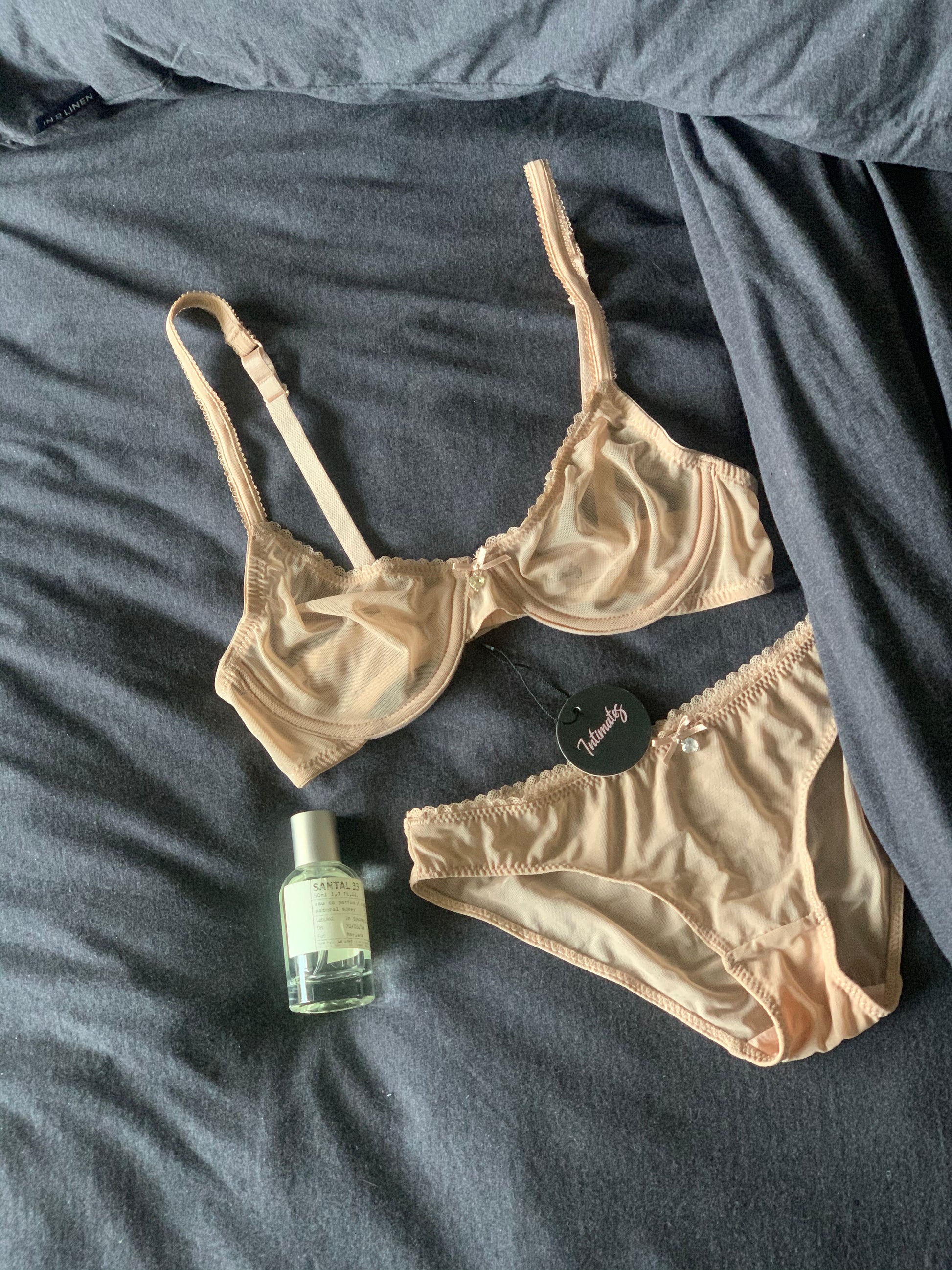 Undone Sheer L’amour Nude full brief lingerie set featuring delicate, semi-transparent fabric and feminine design.